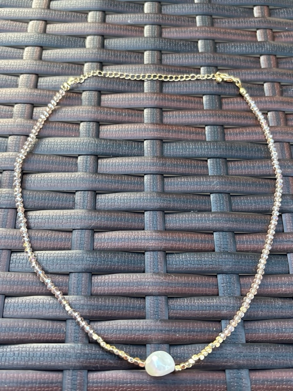 Source Unknown Gold Beaded Necklace NV with Iridescent Center Stone
